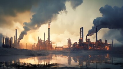 Fototapeta premium Air pollution from power plant chimneys