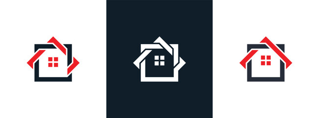Square Home Real Estate Logo Concept sign icon symbol Element Design. Realtor, Mortgage, House Logotype. Vector illustration template