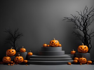 Halloween Backdrop Pumpkin Gray. ai generated