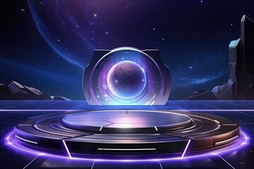 Abstract technology hud interface hologram elements neon lights, circle percent vitality innovation on hi tech future design. Generative AI