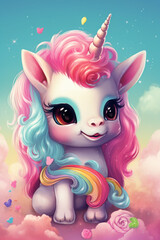 color illustration of unicorn, multicolored, rainbow, story, fantasy