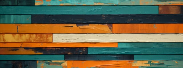 old rustic abstract painted wooden wall table floor texture - Orange turquoise wood painting acrylic oil colors background