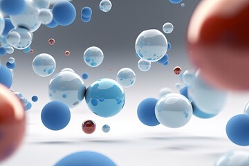 3d rendering of different spheres. Abstract minimalistic backdrop for cosmetics and beauty products presentation. Flying particles. Futuristic background. Design for poster, Generative AI