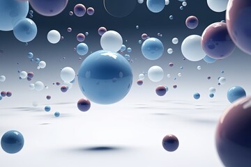 3d rendering of different spheres. Abstract minimalistic backdrop for cosmetics and beauty products presentation. Flying particles. Futuristic background. Design for poster, Generative AI