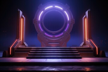 Abstract technology hud interface hologram elements neon lights, circle percent vitality innovation on hi tech future design. Generative AI