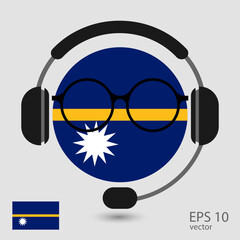 Vector flag of Nauru with headphones and glasses, vector illustration. 