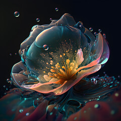 amazing colorful flower in water balloon created from water with water drops.