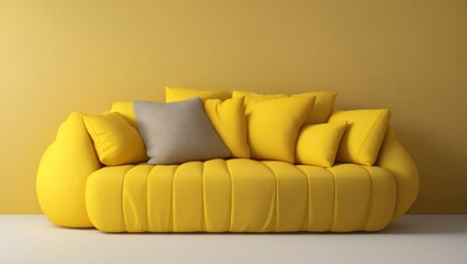 yellow sofa with yellow wall background