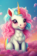 Naklejka premium color illustration of unicorn, multicolored, rainbow, story, fantasy