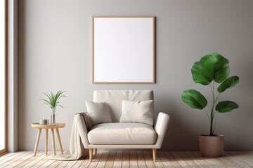 Modern Aesthetic Interior Design with Small Blank Poster Created with Generative AI