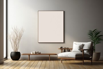 Modern Aesthetic Interior Design with Small Blank Poster Created with Generative AI