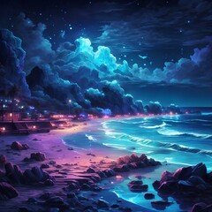 beautiful illuminated blue beach with attractive light and details 