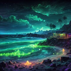 beautiful illuminated green beach with attractive light and details 