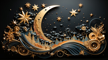 crescent moon fairy tale arab night.