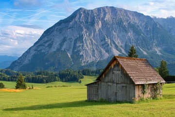 Beautiful summer mountain scenery with rural barn ,  European Alps., Austria