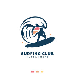 surfing club logo design vector illustration