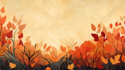 Autumn background with plants with orange and red leaves