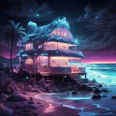 beautiful illuminated beach with attractive light and details 