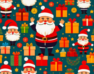 Wallpaper Background Cartoon Santa Claus and Gifts Illustration