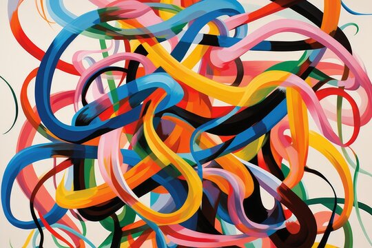Colorful Tangled Line Forms in Rainbow Colors. Abstract Painting Wallpaper. © Igor