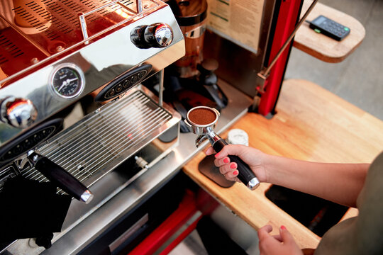 Barista making coffee at a cafe truck