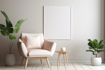 Modern Aesthetic Interior Design with Small Blank Poster Created with Generative AI