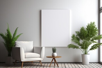 Modern Aesthetic Interior Design with Small Blank Poster Created with Generative AI