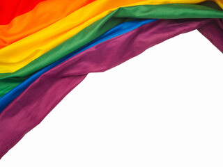 Part of the rainbow flag or LGBTQ flag is on a white background. Pride month