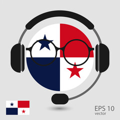 Vector flag of Panama with headphones and glasses, vector illustration. 
