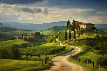 Fotobehang Scenic countryside with Tuscan hills in Italy. Generative AI © Phoenix