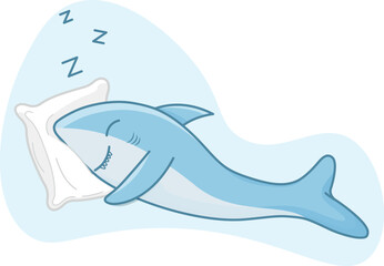 Illustration of a cute blue shark sleeping on a Pillow