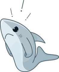 Obraz premium Angry grey shark cartoon character isolated on a white background. Vector illustration.