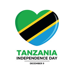 Tanzania Independence Day vector illustration. Flag of tanzania in heart shape icon vector isolated on a white background. Tanzanian flag love symbol. December 9 every year. Important day