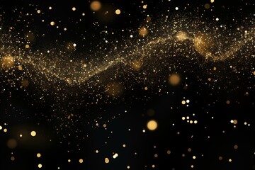 Fototapeta na wymiar Sparkling star dust with gold sparkles on a shiny black background. Gold glittering dust. Generative AI
