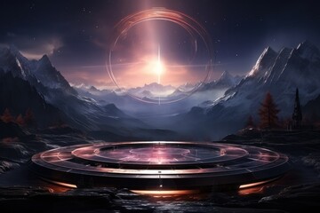 Abstract technology hud interface hologram elements neon lights, circle percent vitality innovation on hi tech future design. Generative AI