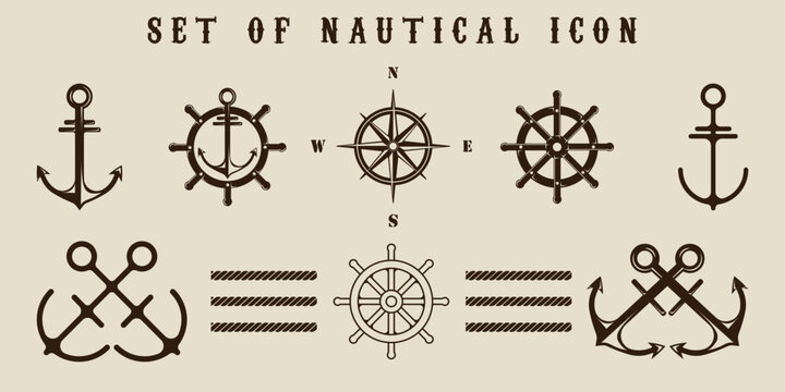 set of isolated nautical icon vector illustration template graphic design. bundle collection of various marine sign or symbol for sailor and navy concept
