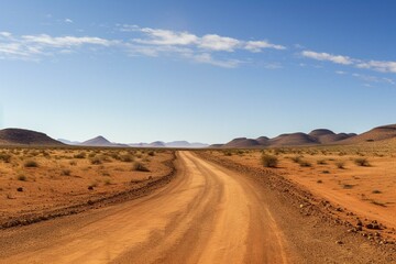 Fototapeta na wymiar Namibian gravel road panorama in Africa. Generative AI