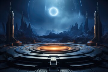 Abstract technology hud interface hologram elements neon lights, circle percent vitality innovation on hi tech future design. Generative AI