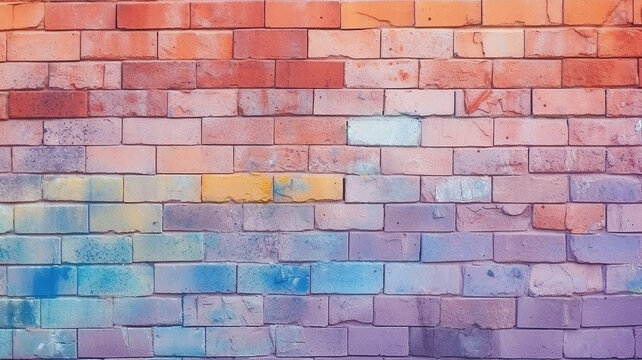 brick wall in delicate pastel colors rainbow spectrum.