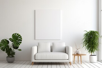 Modern Aesthetic Interior Design with Small Blank Poster Created with Generative AI