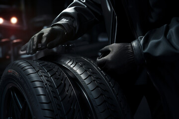 Fototapeta na wymiar Transportation change tire car equipment wheel service automobile tyre repair auto