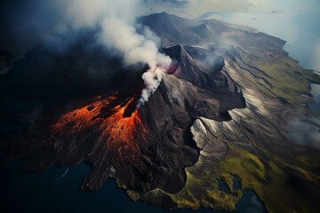 Aerial perspective of Tambora volcano. Generative AI