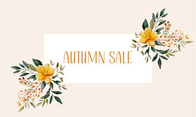 Autumn sale banner design. Botanical background. 