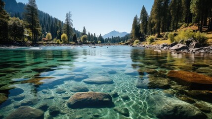 The view of the lake is stunning with turquoise water and sunshine