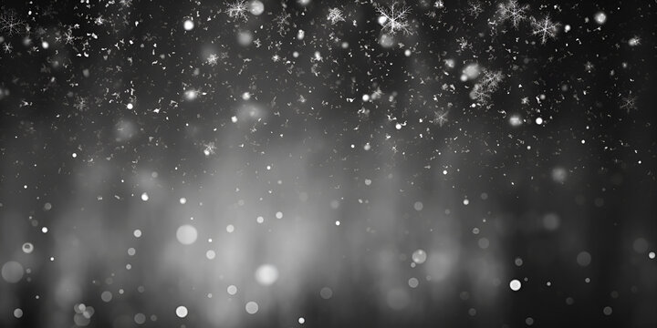 Snow black background abstract texture, snowflakes falling in the sky overlay,