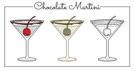 Alcohol drinks line art illustration. Vector illustration Chocolate Martini