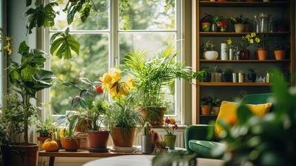 Interior design with flowers and plants