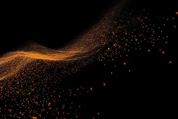 Foto op Canvas 3D Render of many small yellow and orange particles flying on black festive background. Trendy backdrop for your design. Three-dimensional illustration with, Generative AI © Visual Vortex