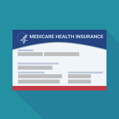Medicare card on a blue background with shadow in flat design style