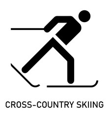 Winter sport icon. Vector isolated pictogram on white background with the names of sports disciplines. Games and sport. Cross country skiing